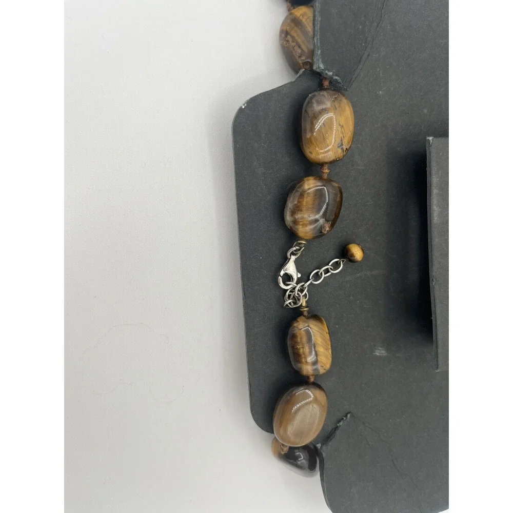 Vintage Natural Tiger's Eye Oval Tumbled Stone Beaded Necklace